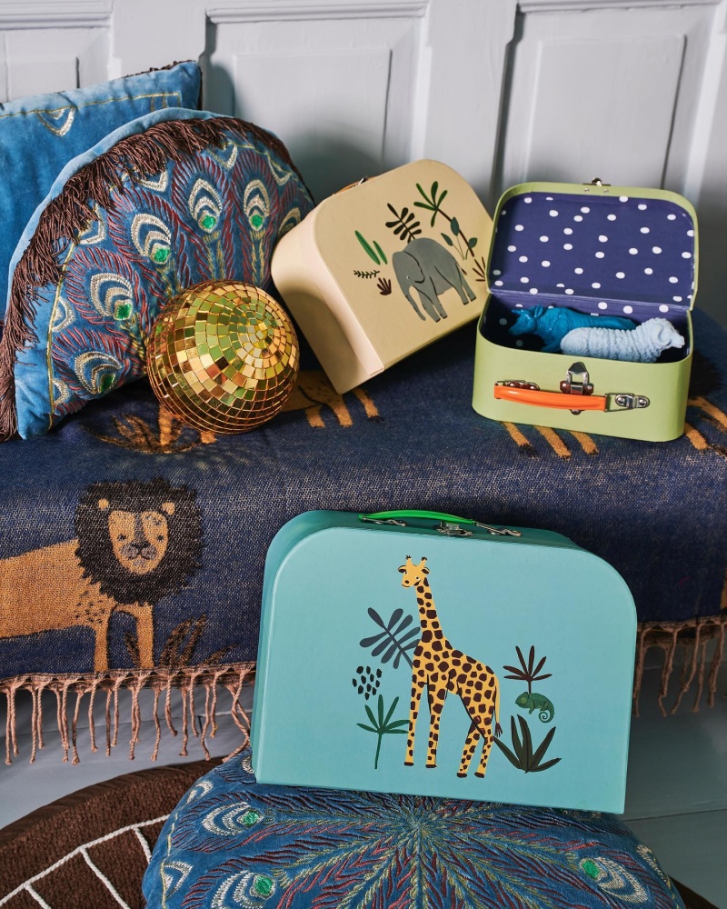 Set of 3 Children's Cardboard Suitcases Blue Jungle Print By Rice DK